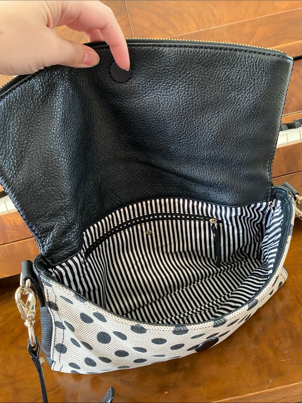kate spade Black Leather & Cream Polka Dot Crossbody - Picture 10 of 15